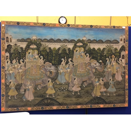 55A - A VERY LARGE VINTAGE BATIK ARTWORK ON SILK OF AN INDIAN CELEBRATION W: 162CM