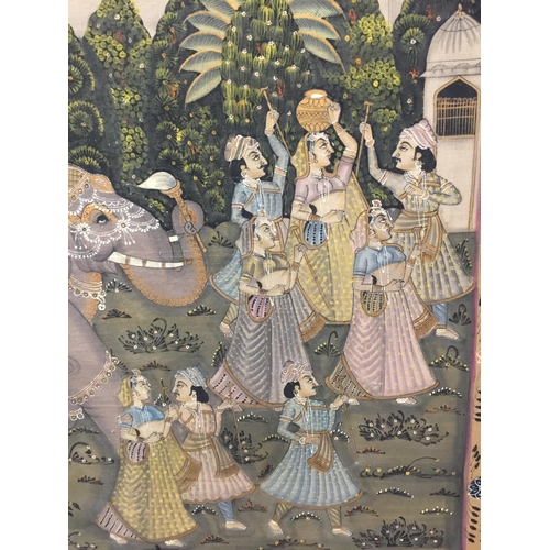 55A - A VERY LARGE VINTAGE BATIK ARTWORK ON SILK OF AN INDIAN CELEBRATION W: 162CM