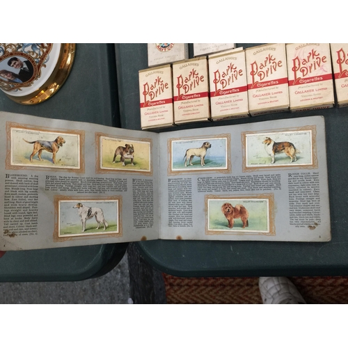 207 - A QUANTITY OF CIGARETTE CARDS INCLUDING AN ALBUM OF DOGS, VINTAGE CIGARETTE PACKS AND CIGARETTE PACK... 