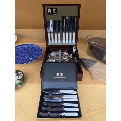 256 - AN ARTHUR PRICE OF ENGLAND CASED CANTEEN OF CUTLERY INCLUDING 'ANGEL' KNIVES PLUS A BOXED ARTHUR PRI... 