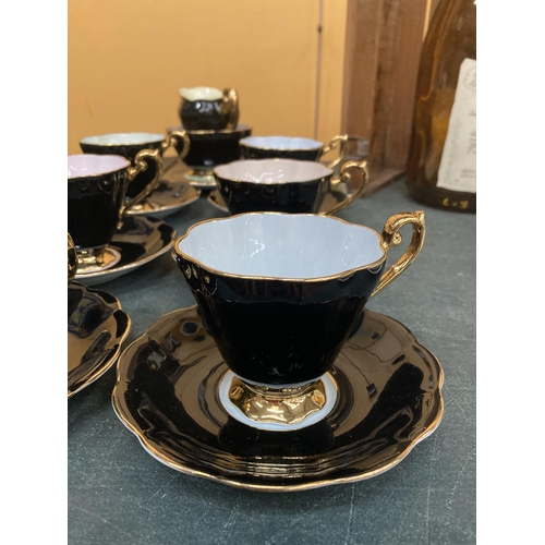 270 - A VINTAGE ROYAL STANDARD 'HARLEQUIN' TEASET - BLACK WITH DIFFERENT COLOURED INTERIORS- TO INCLUDE CA... 