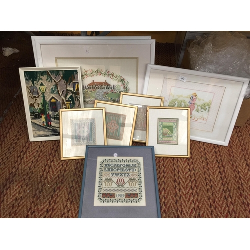 272 - A QUANTITY OF FRAMED TAPESTRIES TO INCLUDE A SAMPLER