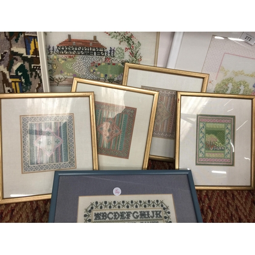 272 - A QUANTITY OF FRAMED TAPESTRIES TO INCLUDE A SAMPLER