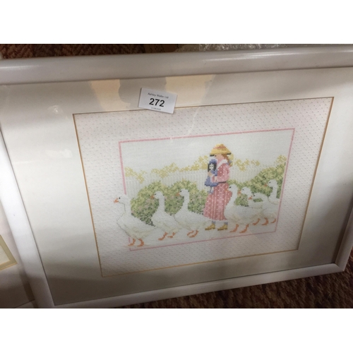 272 - A QUANTITY OF FRAMED TAPESTRIES TO INCLUDE A SAMPLER