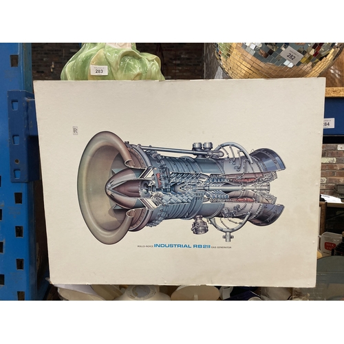 284 - A PRINT OF A ROLLS-ROYCE INDUSTRIAL RB211 GAS GENERATOR 58CM X 44CM