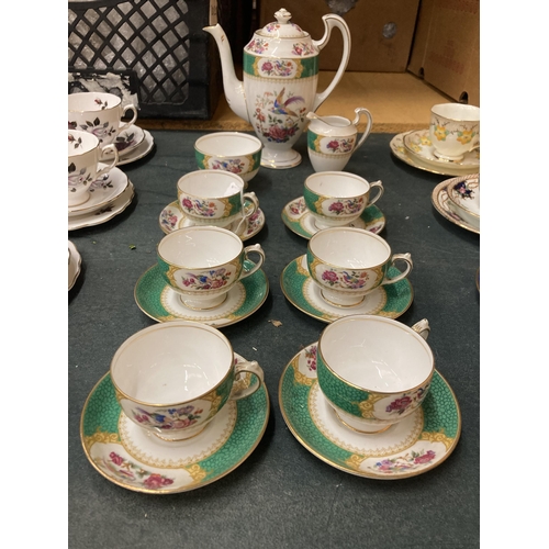 292 - A VINTAGE CHINA 'BIRD OF PARADISE' COFFEE SET TO INCLUDE COFFEE POT, CREAM JUG, SUGAR BOWL, CUPS AND... 