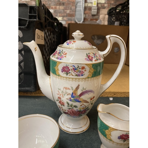 292 - A VINTAGE CHINA 'BIRD OF PARADISE' COFFEE SET TO INCLUDE COFFEE POT, CREAM JUG, SUGAR BOWL, CUPS AND... 