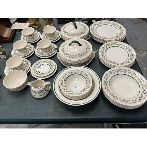 56 - A ROYAL DOULTON 'ALMOND WILLOW' REG NO. 6373 DINNER SERVICE TO INCLUDE PLATES, TUREENS, DESSERT BOWL... 