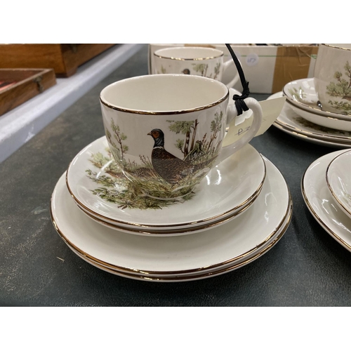 160 - A QUANTITY OF ROYAL FALCON IRONSTONE CUPS, SAUCERS AND SIDE PLATES WITH A PHEASANT DECORATION