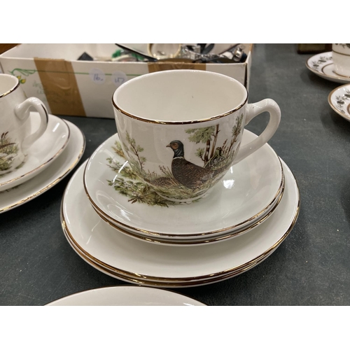 160 - A QUANTITY OF ROYAL FALCON IRONSTONE CUPS, SAUCERS AND SIDE PLATES WITH A PHEASANT DECORATION