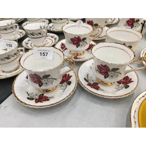 157 - A VINTAGE ROSE PATTERNED 'LUBORN' TEASET TO INCLUDE CUPS, SAUCERS, CREAM JUG AND SUGAR BOWL