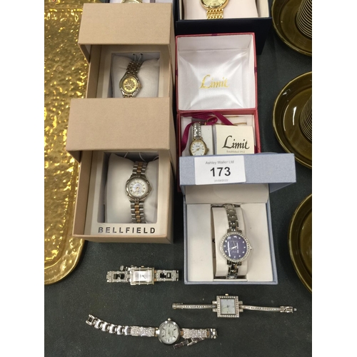 173 - A QUANTITY OF WRISTWATCHES, MOSTLY BOXED, TO INCLUDE LIMIT, HENLEY, ADRIENNE VITTADINI, BELLFIELD, E... 