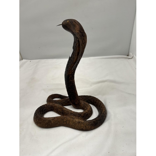 65 - A CARVED WOODEN COBRA HEIGHT 26CM