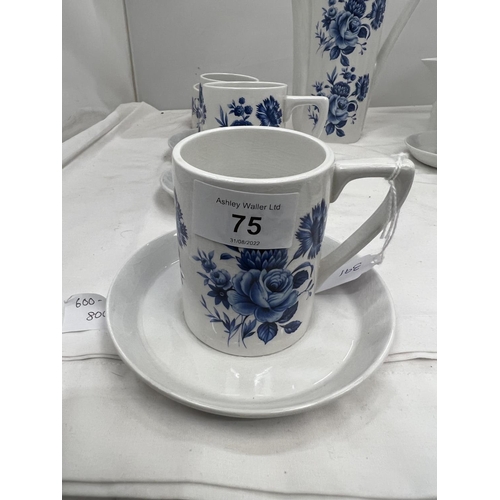 75 - A PORTMEIRION COFFEE SET IN A BLUE AND WHITE FLORAL PATTERN TO INCLUDE COFFEE POT, SUGAR BOWL, CREAM... 