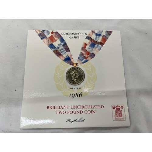 77 - A BRILLIANT UNCIRCULATED 1986 COMMONWEALTH GAMES TWO POUND COIN IN ORIGINAL SLEEVE