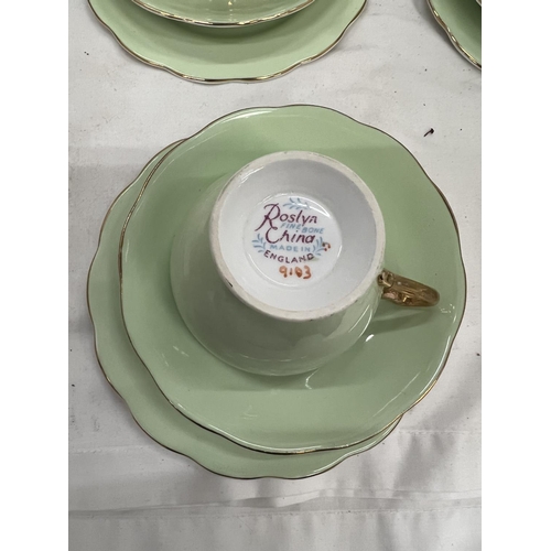 88 - A SET OF SIX 'PARAGON' SMALL CUPS AND SAUCERS IN DIFFERENT COLOURS PLUS A SET OF SIX ROSLYN CHINA TR... 