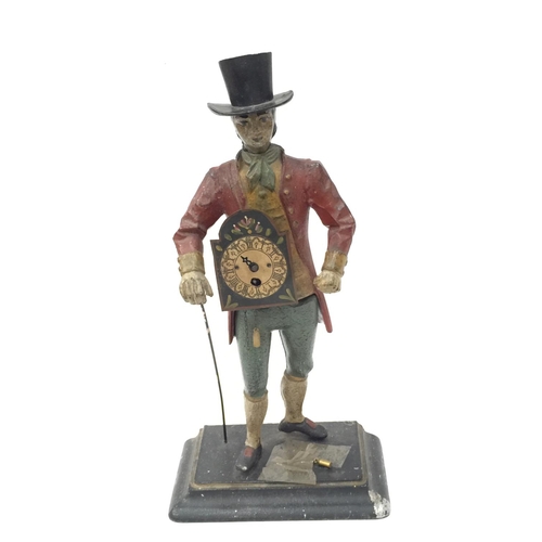 3 - A VINTAGE CAST ALLOY FIGURE OF A DUTCH CLOCK SELLER H: 40CM