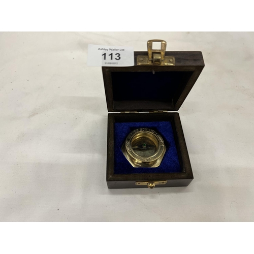 113 - A HENRY HUGHES, LONDON BRASS BOXED COMPASS