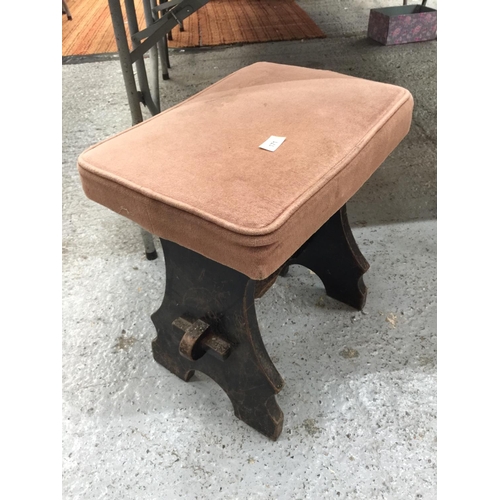 171 - A VINTAGE WOODEN UPHOLSTERED STOOL HEIGHT 47CM, WIDTH 44CM, DEPTH 31CM