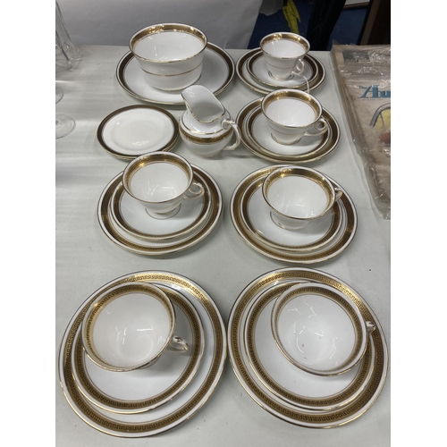 365 - A DIAMOND CHINA WHITE AND GILT PART TEASET TO INCLUDE CUPS, SAUCERS, PLATES, CREAM JUG, BOWL, ETC