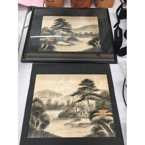 431 - TWO 1920'S RARE JAPANESE SILK PRINTS, ONE FRAMED