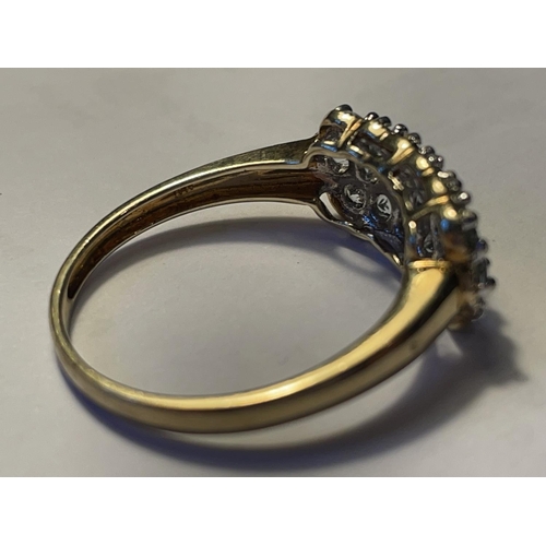 637 - A 9 CARAT GOLD RING WITH NINETEEN CIBIC ZIRCONIA STONES 3.2 GRAMS GROSS WEIGHT SIZE V