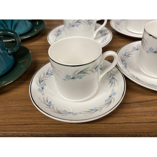 835 - A MAYFAIR CHINA COFFEE SET WITH A FORGET-ME-NOT DESIGN TO INCLUDE A COFFEE POT, SUGAR BOWL, CUPS AND... 