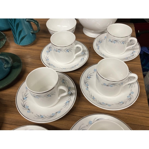 835 - A MAYFAIR CHINA COFFEE SET WITH A FORGET-ME-NOT DESIGN TO INCLUDE A COFFEE POT, SUGAR BOWL, CUPS AND... 