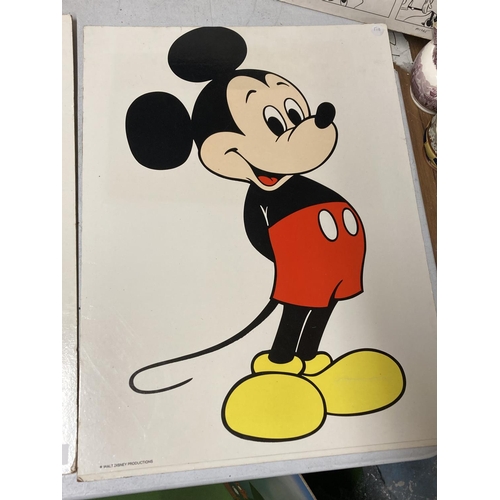 842 - TWO VINTAGE WALT DISNEY WALL PRINTS ON BOARD TO INCLUDE 'DONALD DUCK' AND 'MICKEY MOUSE' 60CM X 45CM