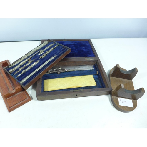 333 - A CASED SET OF DRAWING INSTRUMENTS, SUITABLE FOR TURNING INTO A SMALL PISTOL BOX, DEPTH 12CM, HEIGHT... 