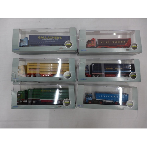 2901 - SIX BOXED OXFORD HAULAGE MODEL LORRIES TO INCLUDE ALFRED HYMAS, GALLACHERS, REIDS TRANSPORT ETC