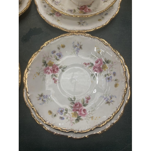 58 - A ROYAL ALBERT 'TENDERNESS' TEASET TO INCLUDE TEAPOT, CAKE PLATE, CREAM JUG, SUGAR BOWL, CUPS, SAUCE... 