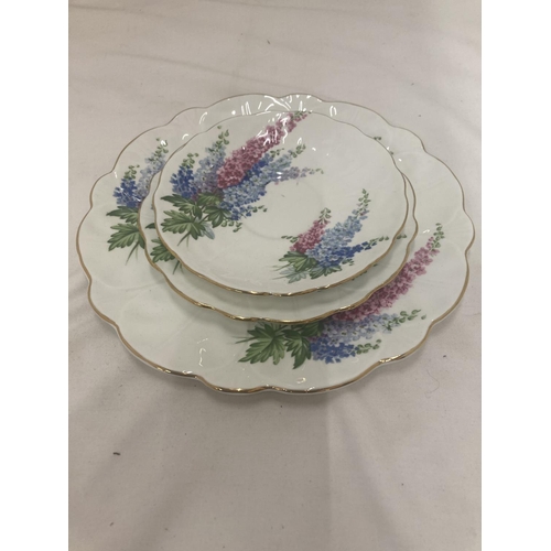 69 - AN AYNSLEY QUAD IN A HYACINTH PATTERN TO INCLUDE CAKE PLATE, CUP, SAUCER AND SIDE PLATE