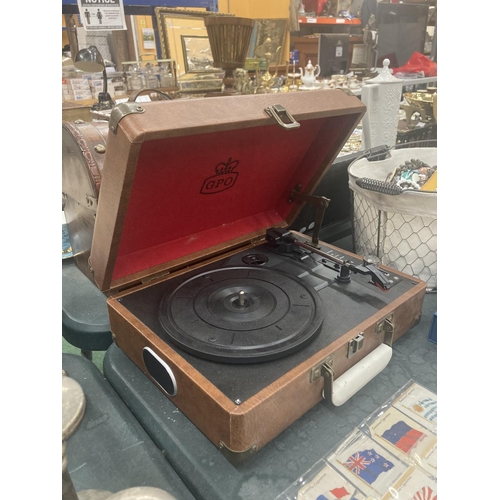 120 - A VINTAGE STYLE G.P.O. RECORD PLAYER IN CASE