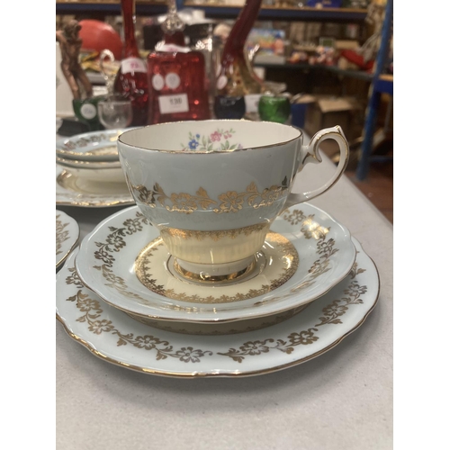 129 - A PART GLADSTONE CHINA TEASET TO INCLUDE CAKE PLATE, TWO TRIOS, CREAM JUG,SUGAR BOWL, PLATES, ETC