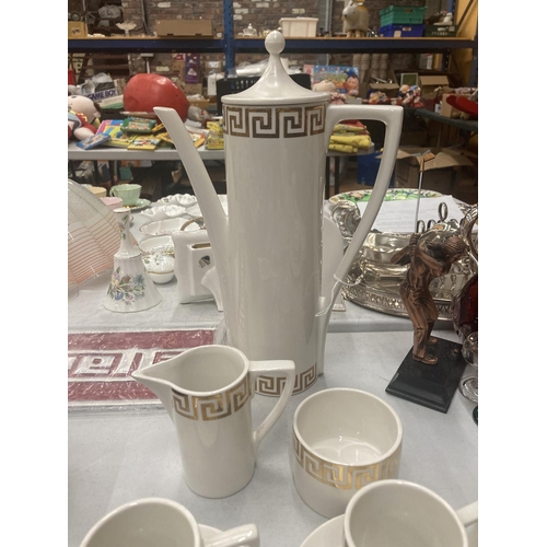 131 - A PORTMEIRION COFFEE SET 'GREEK KEY' TO INCLUDE COFFEE POT, CREAM JUG AND SIX CUPS AND SAUCERS