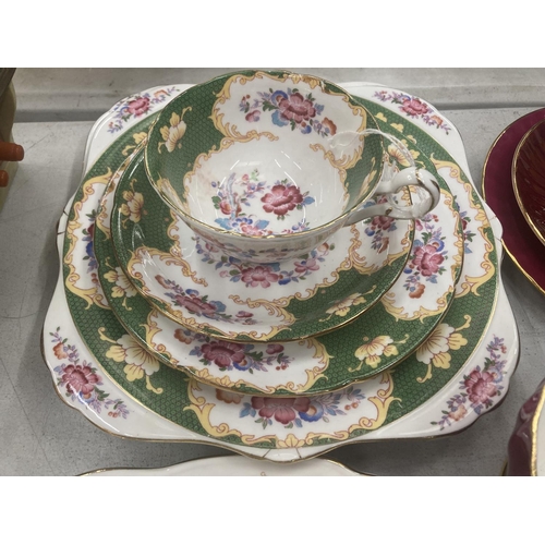 143 - A ROYAL GRAFTON FLORAL PATTERNED QUAD, PARAGON QUAD, TRENTHAM TRIO, CREAM JUG AND SUGAR BOWL AND TWO... 