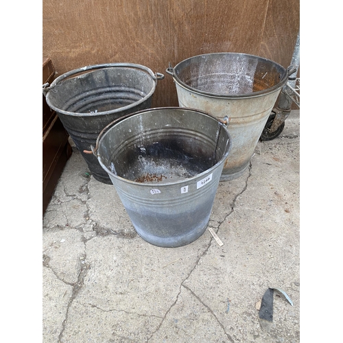 1249 - THREE VINTAGE GALVANISED BUCKETS