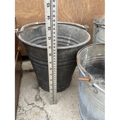 1249 - THREE VINTAGE GALVANISED BUCKETS