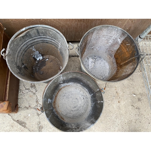 1249 - THREE VINTAGE GALVANISED BUCKETS