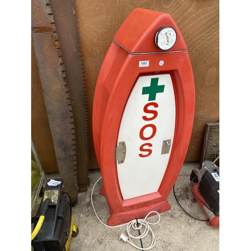 1262 - AN SOS EMERGENCY STORAGE BOX WITH ELECTRIC LIGHT UP DISPLAY