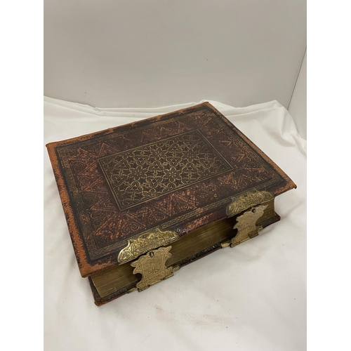 15 - AN 1870'S BIBLE WITH 42 ILLUSTRATED PLATES , GOLD LEAF PAGES AND BRASS CLASPS