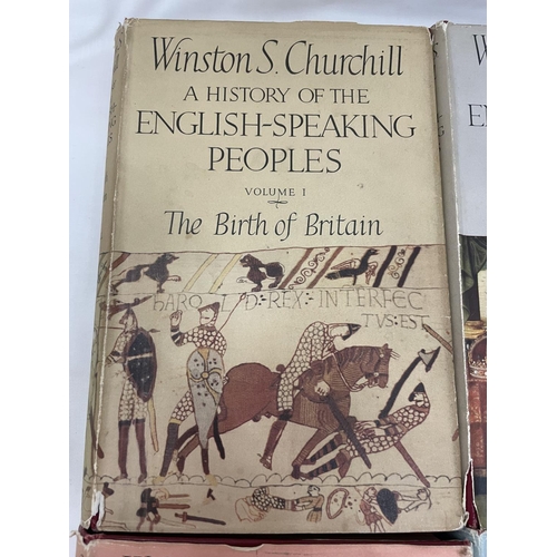 19 - FOUR FIRST EDITION WINSTON S CHURCHILL VOLUMES 1-IV  A HISTORY OF THE ENGLISH SPEAKING PEOPLES FIRST... 