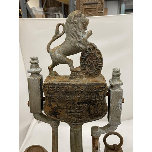 2 - A HERBERT AND SON ANTIQUE BUTCHERS SCALES WITH CERAMIC TRAY AND VARIOUS WEIGHTS