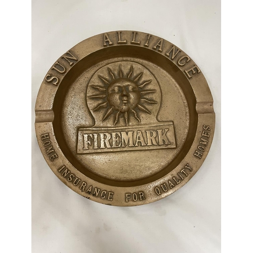 21 - A LARGE HEAVY BRONZE PHOSPHUR SUN ALLIANCE FIREMARK ASHTRAY DIAMETER 27CM