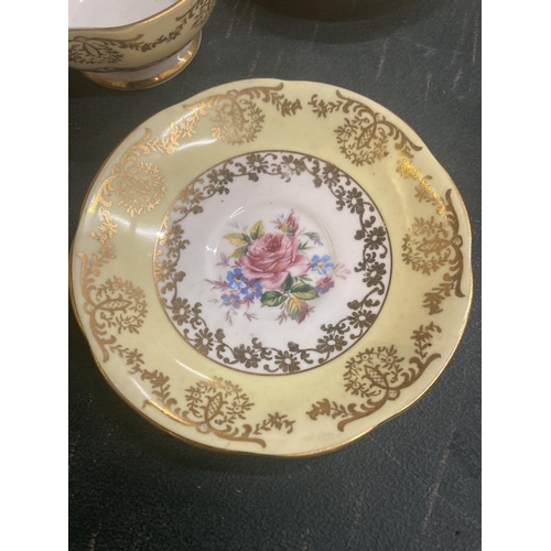 226 - A SPRINGFIELD CHINA TEASET WITH A PALE YELLOW WITH ROSES DESIGN TO INCLUDE SUGAR BOWL, CREAM JUG, CU... 