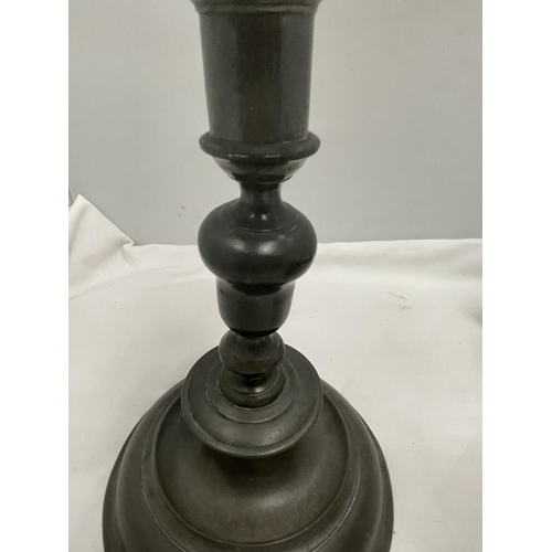 25 - A PAIR OF VINTAGE PEWTER CANDLESTICKS WITH MAKERS MARK