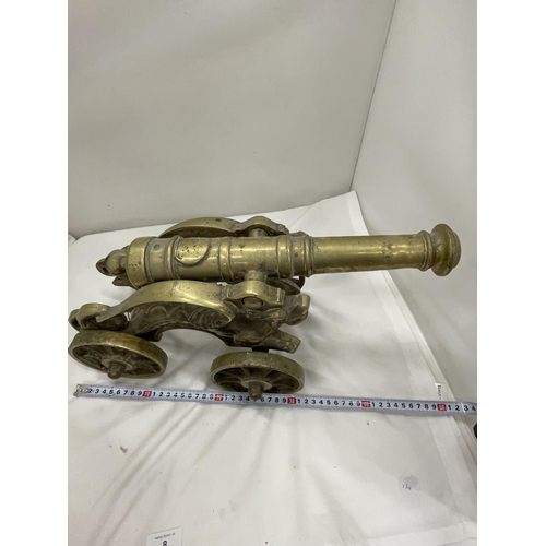 8 - A VERY LARGE HEAVY BRASS CANNON