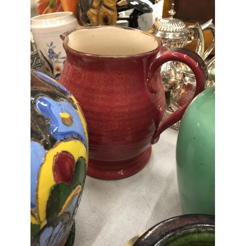 158 - A COLLECTION  OF STUDIO POTTERY VASES, JUGS AND BOWLS TO INCLUDE, SHELLEY, ETC