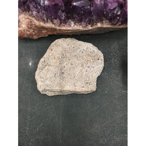 164 - TWO DEEP PURPLE AMETHYST CRYSTALS, A DENDRITE, CHALLEDONY, ETC